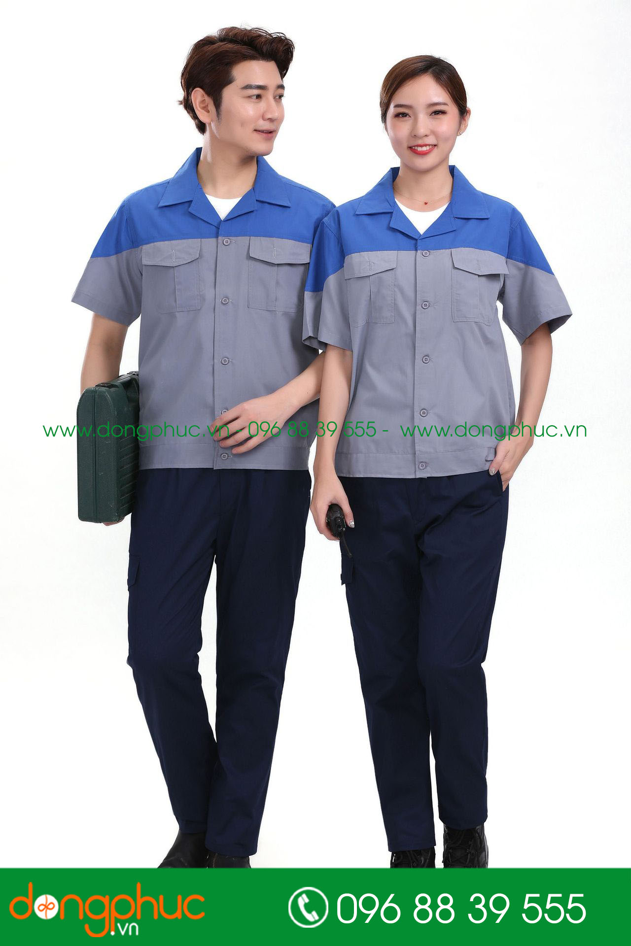 Mẫu bảo hộ màu ghi đậm phối xanh bích cộc tay